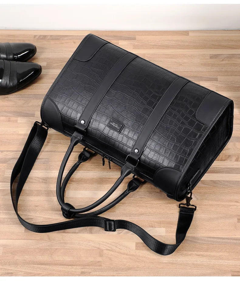 Luxury PU Leather Business Travel Tote Duffle Bag for Men