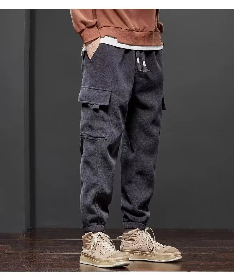 Men Elastic Waist Drawstring Jogger Pants Straight Casual Trousers