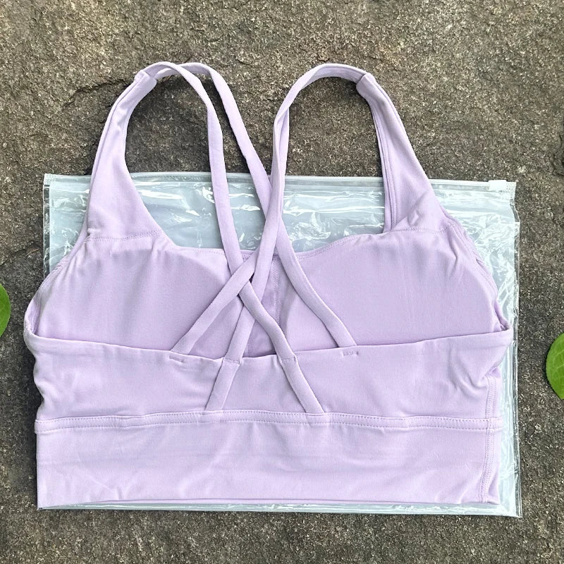 Women Cross Back Padded Sports Bra Fitness Gym Top