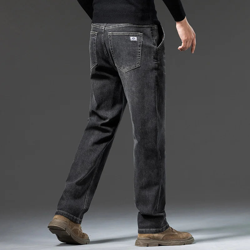 Men Retro Washed Straight Leg Jeans