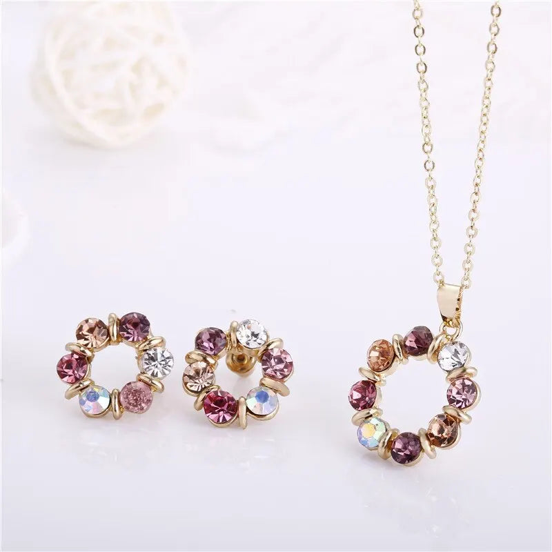 Women Fashion Stained Glass Circle Jewelry Set