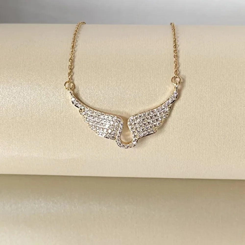 Women Zircon Angel Wings Pendant Necklace