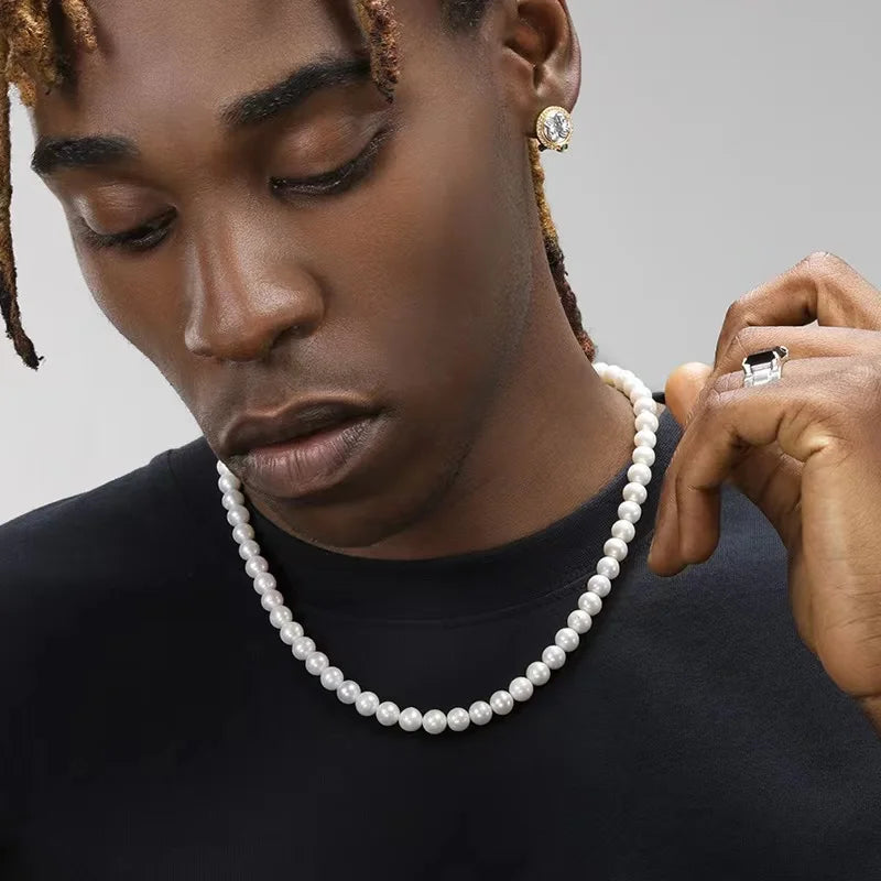 Men Simple Handmade Strand Bead Pearl Necklace