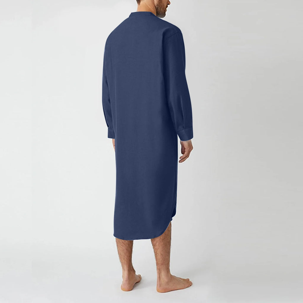 Men Button Down Sleep Robe Stand Collar Bathrobe Nightwear