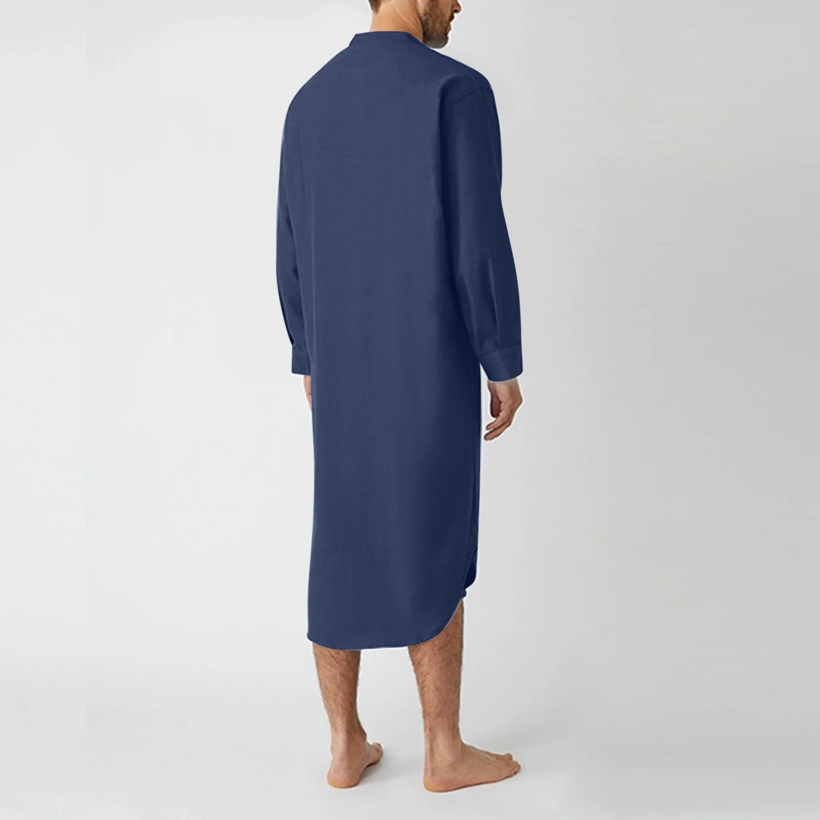 Men Button Down Sleep Robe Stand Collar Bathrobe Nightwear