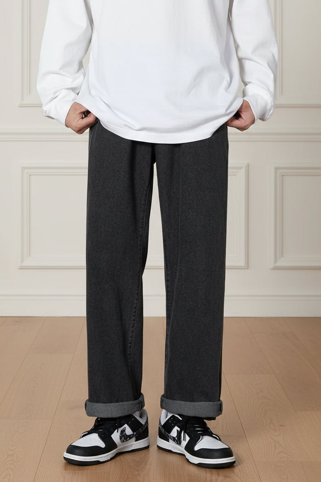 Men Korean Straight Wide Leg Jeans