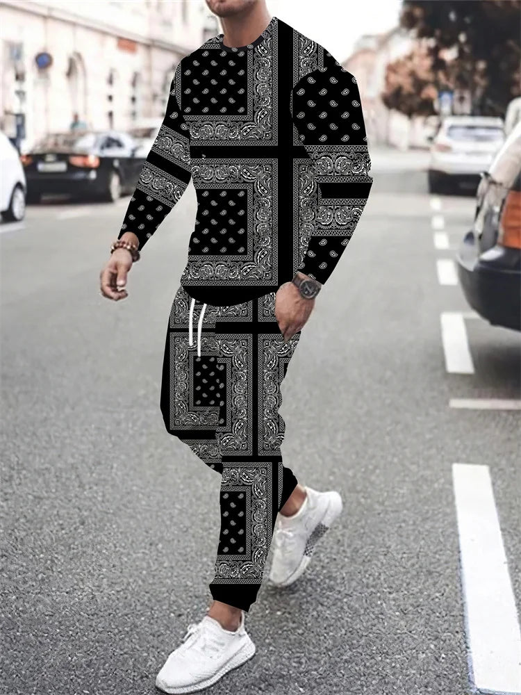 Men Long Sleeve T Shirt and Pants Sportswear Set