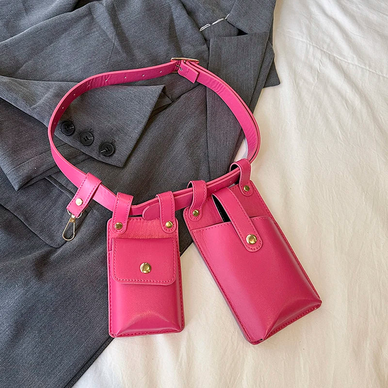 Candy Color Leather Waist Crossbody Fanny Pack for Women
