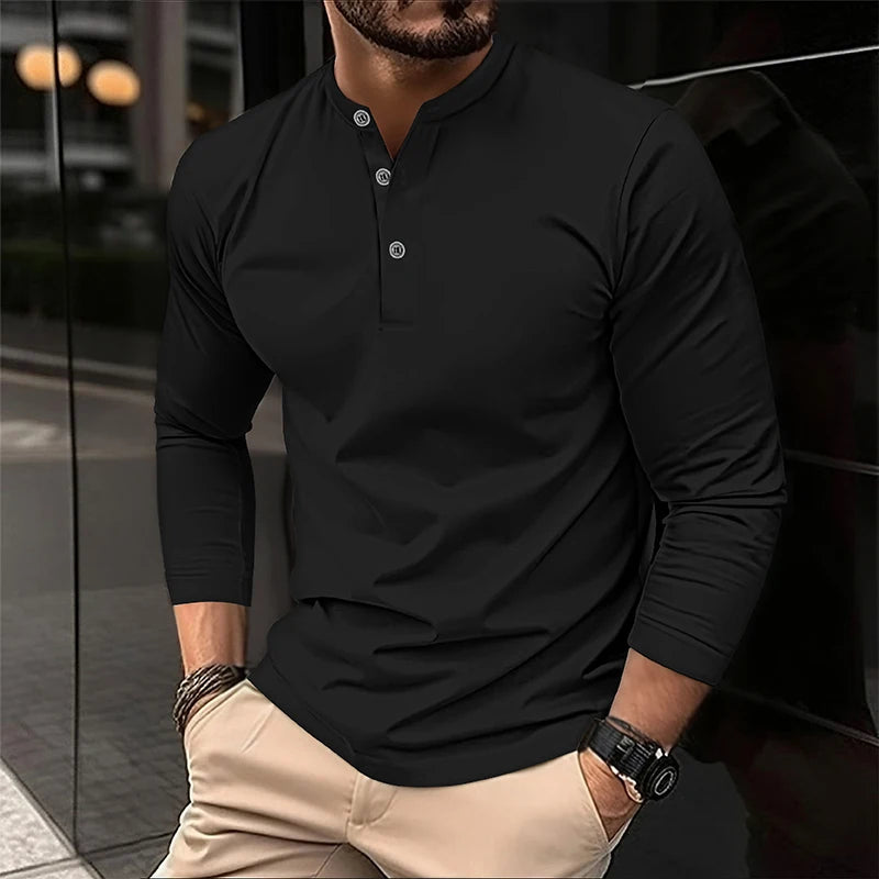 Men Summer Long Sleeve Polo Casual Shirt