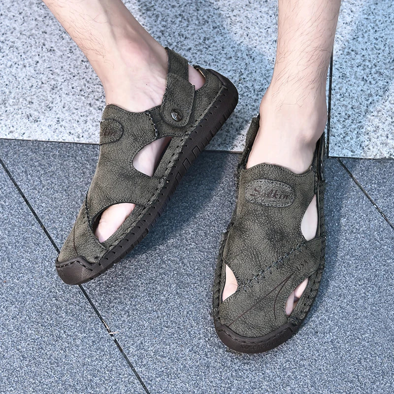 Men Breathable Leather Handmade Summer Sandals