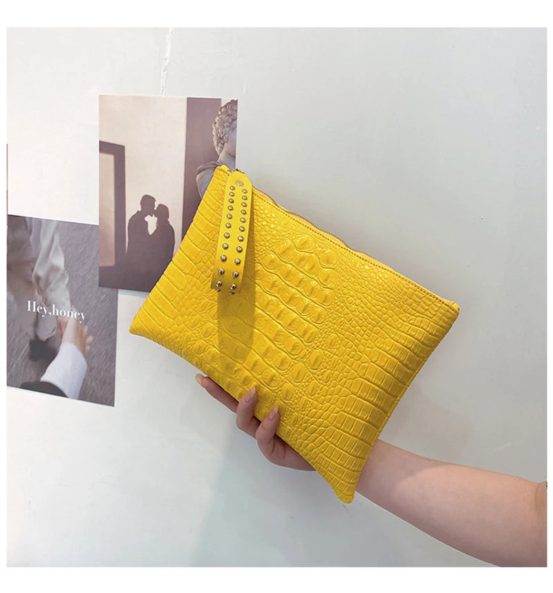 PU Leather Envelope Clutch Wristlet Bag for Women