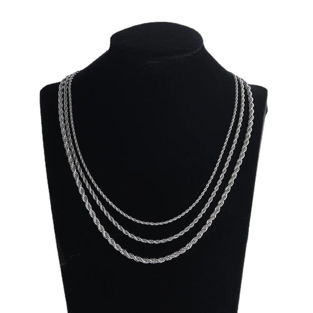 Men Stainless Steel Twisted Rope Chain Necklace