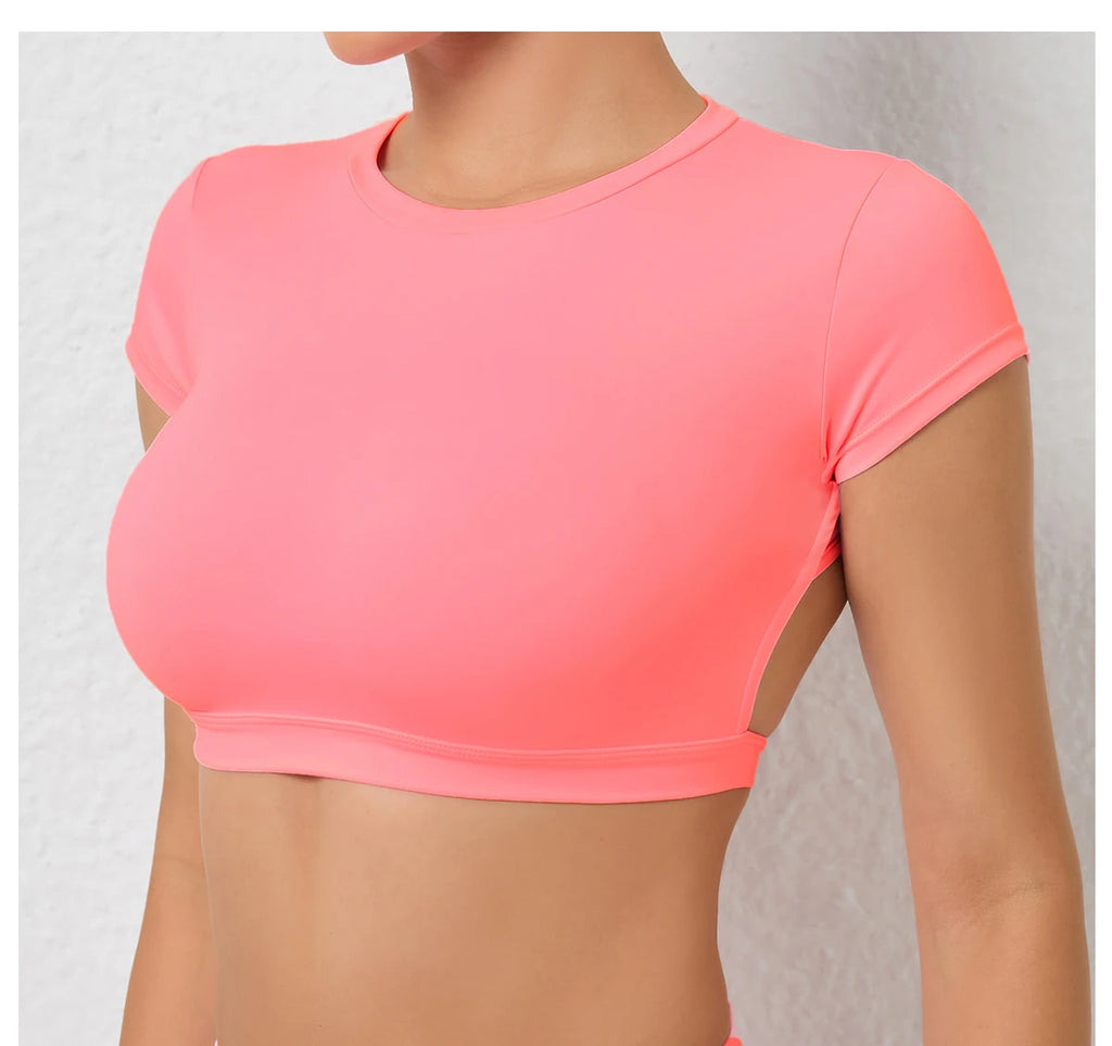 Women Open Back Sports Bra T Shirt