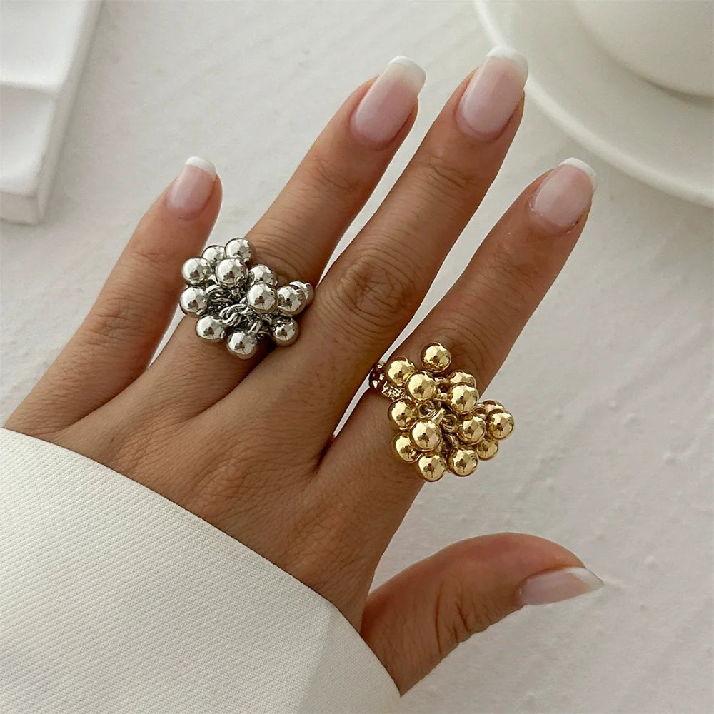 Women Small Ball Open Metal Ring Fashion Jewelry