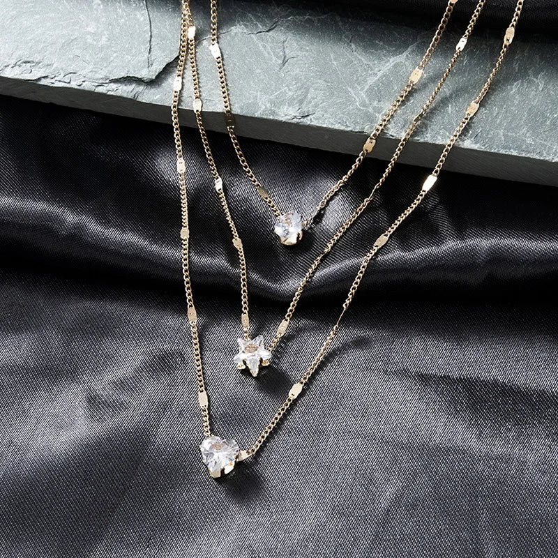 Women Multilayer Zircon Pendant Chain Choker Necklace