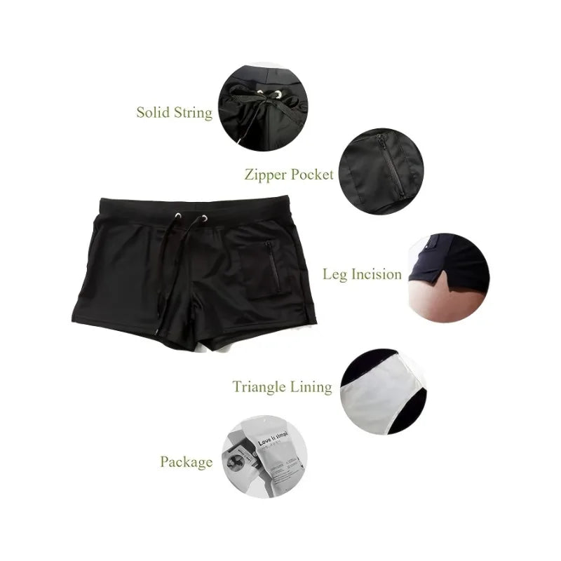 Men Quick Dry Underwear Trunks Zipper Pocket Shorts