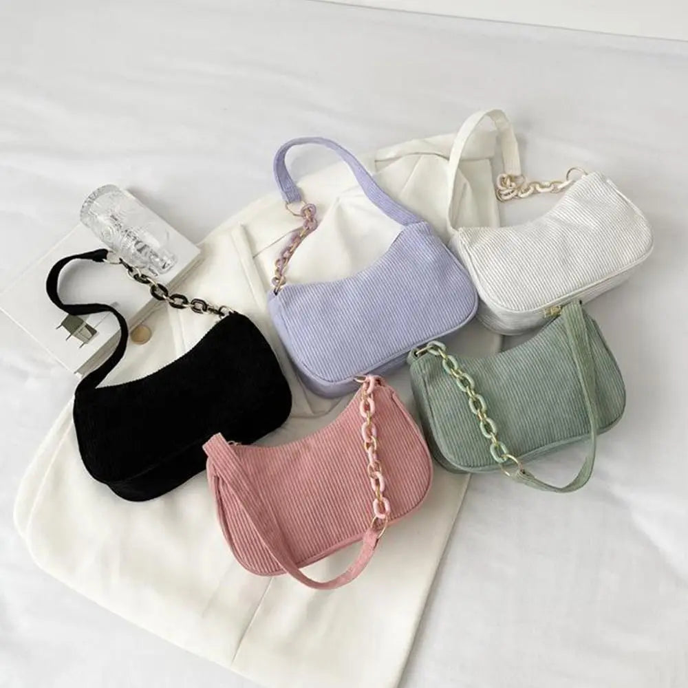 Vintage Corduroy Underarm Zipper Shoulder Bag for Women
