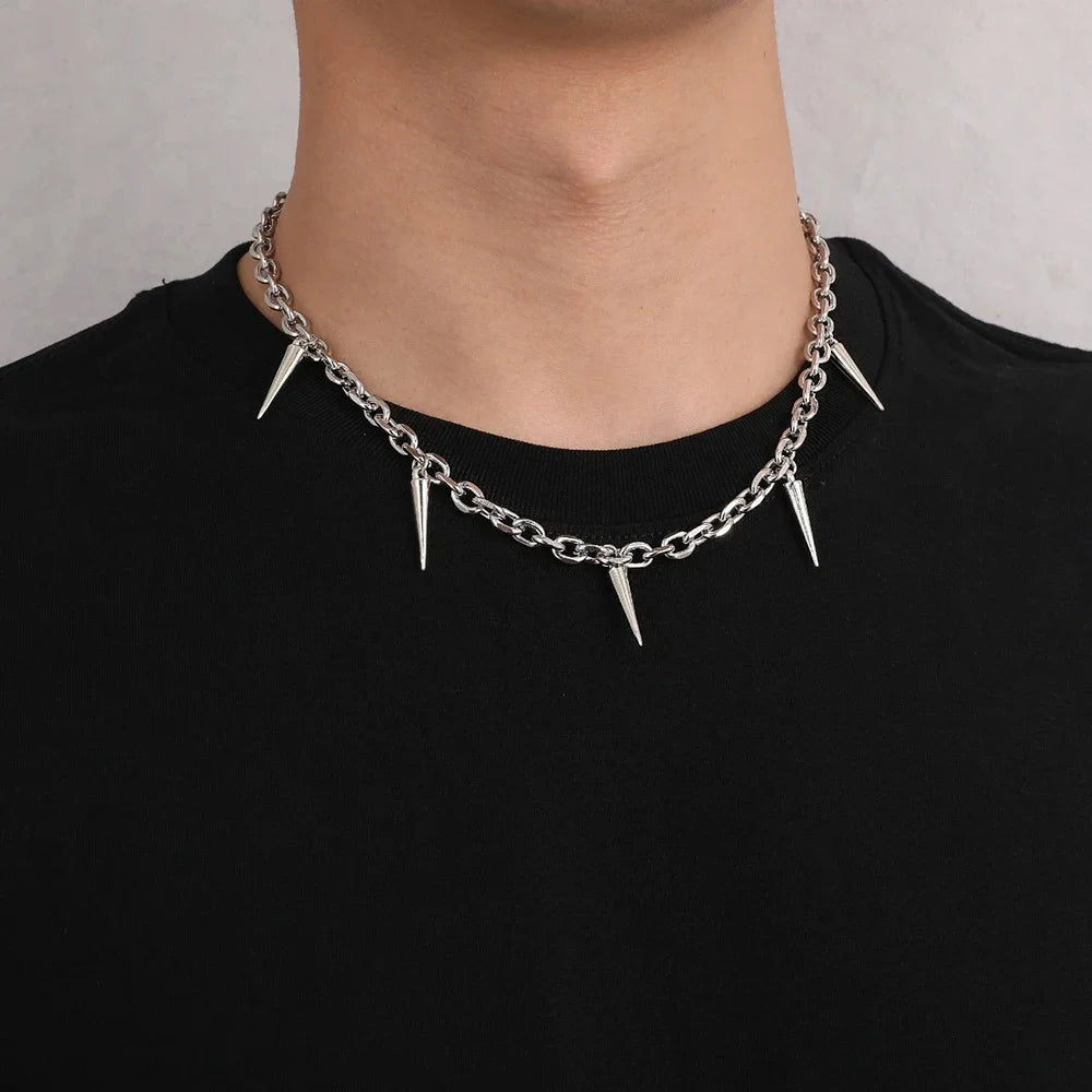 Men Punk Rivet Tassel Chain Necklace