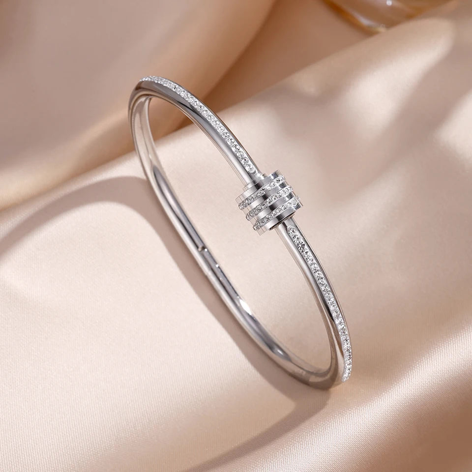 Women Zircon Stainless Steel Stackable Bracelet Set Fashion Jewelry