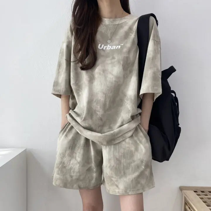 Women Tie Dye T Shirt and Shorts 2 Piece Set Outdoor Summer Outfit