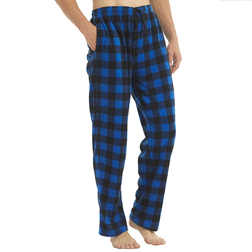 Men Fleece Plaid Pajama Pants Warm Lounge Sleepwear