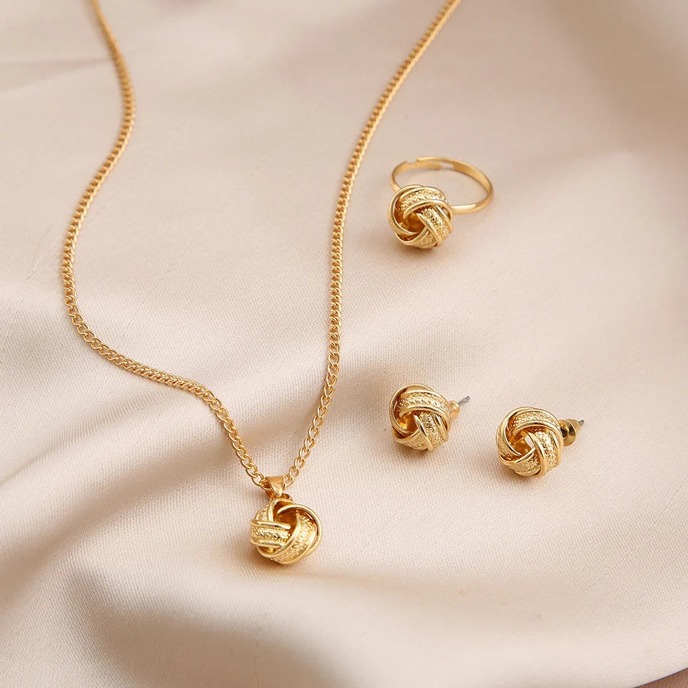 Women Gold Knot Twist Jewelry Set Vintage Fashion