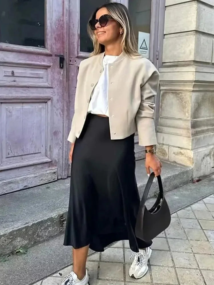 Women Black Satin Skirt
