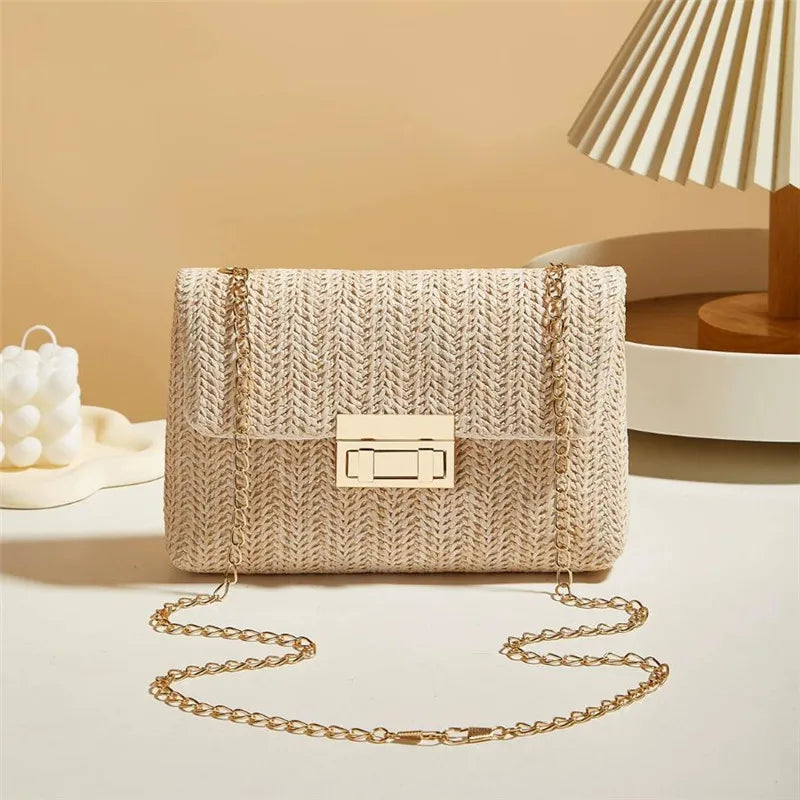 Woven Straw Shoulder Crossbody Bag for Women