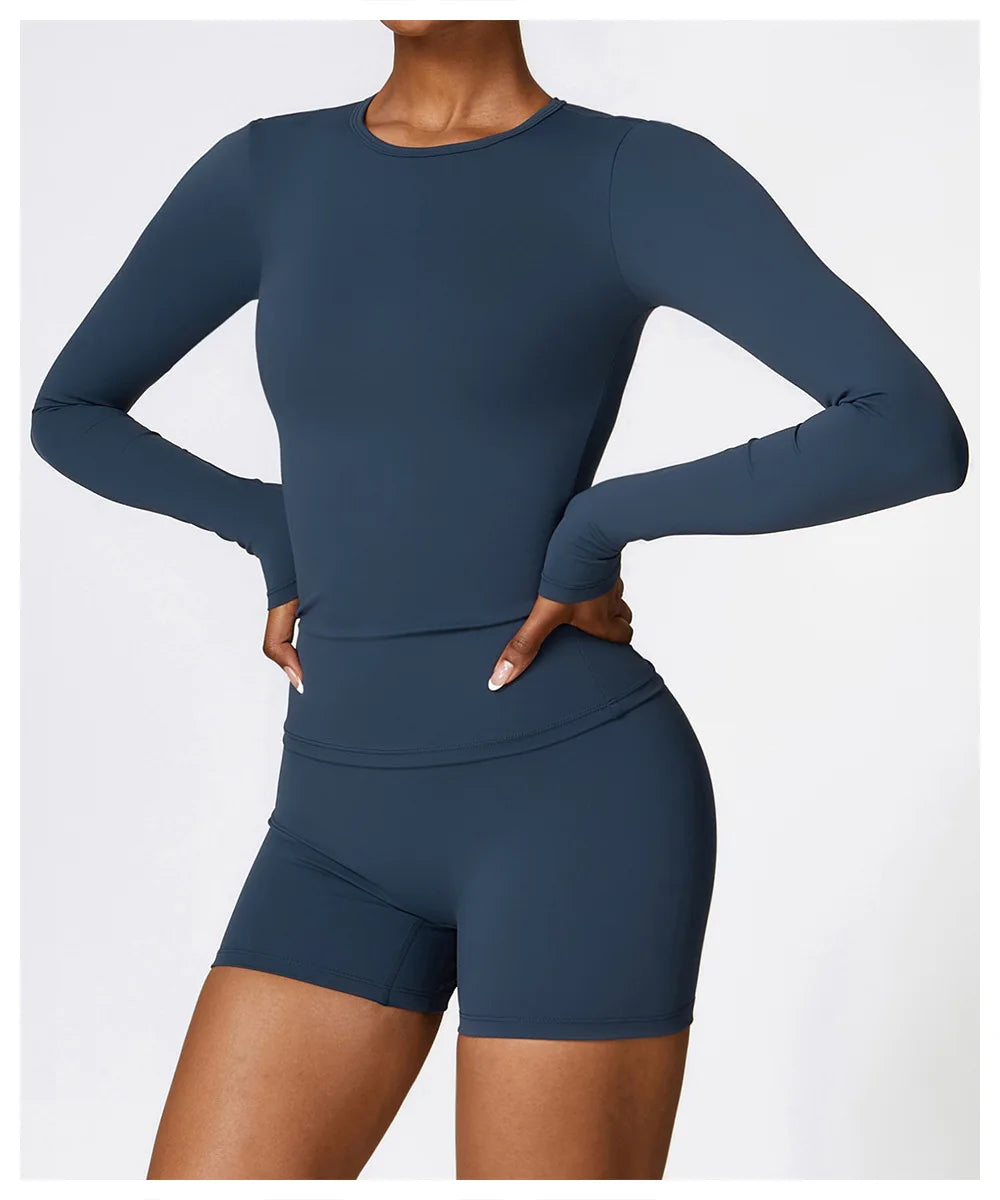 Women Long Sleeve Crop Yoga Top Quick Dry Fitness Shirt