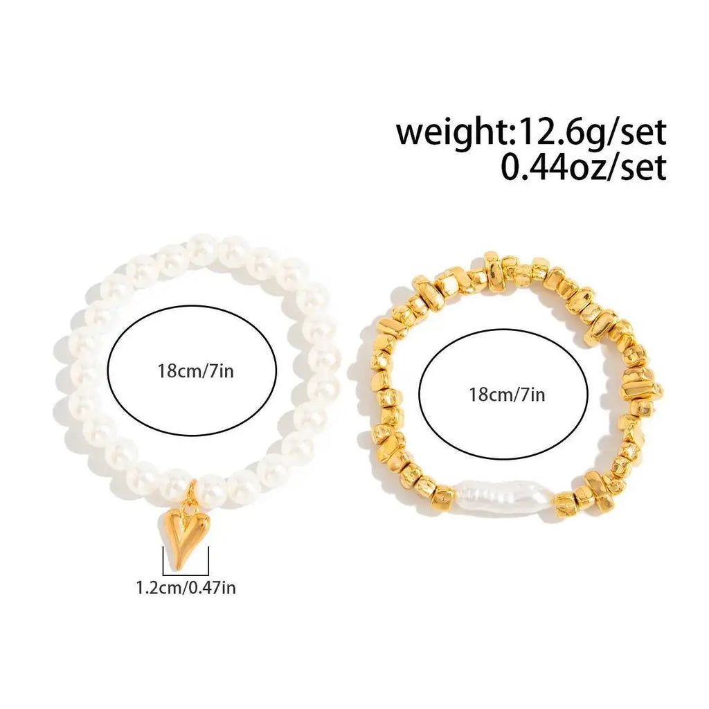 Women Pearl Heart Bohemian Bracelet Set Jewelry