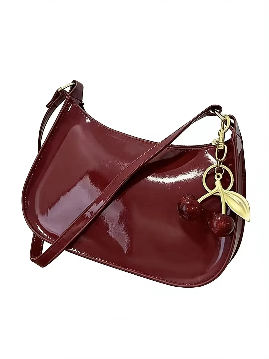 PU Leather Shoulder Handbag with Cherry Pendant for Women