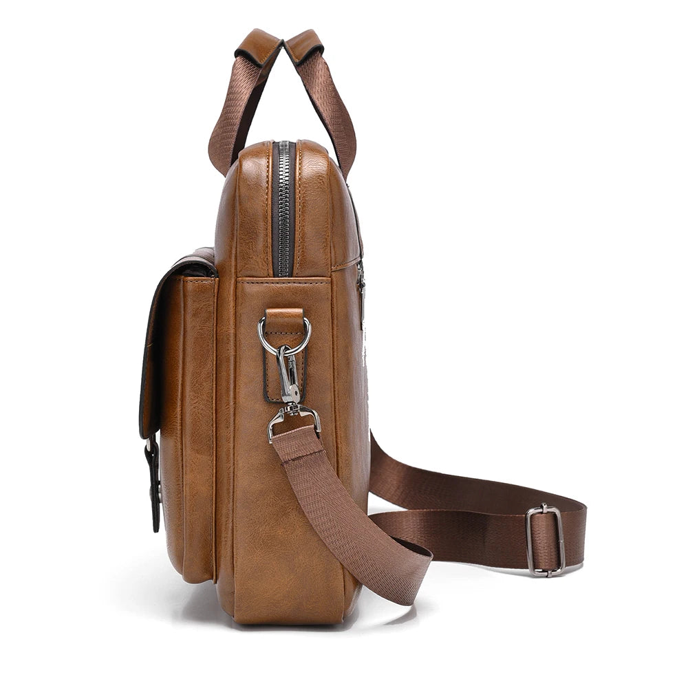 PU Leather Business Laptop Briefcase Crossbody Tote Bag for Men