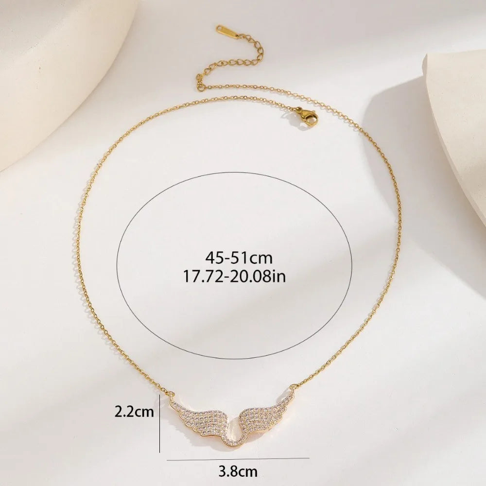 Women Zircon Angel Wings Pendant Necklace