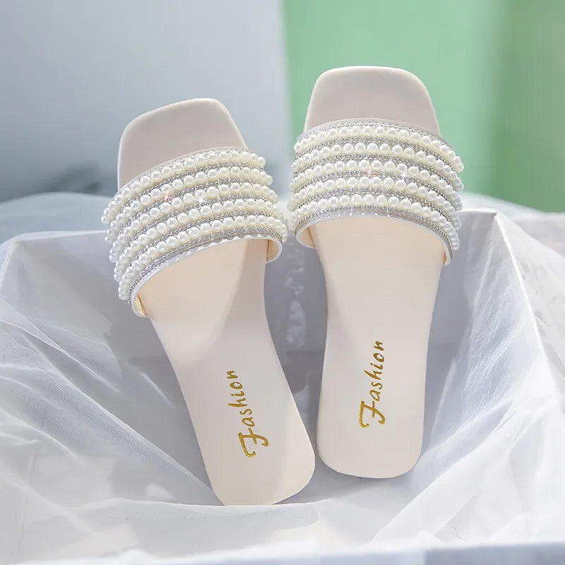 Women Square Toe Leather Flat Sandals