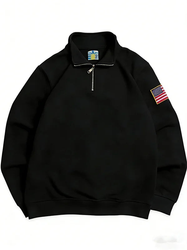 Men Quarter Zip Embroidered Oversized Hoodie Activewear Sweatshirt