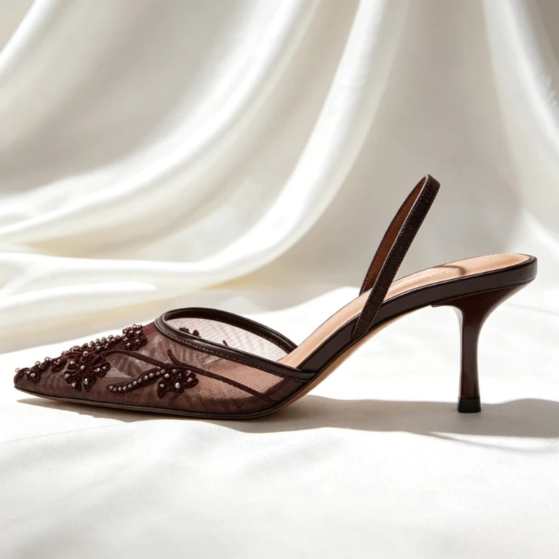 Women Mesh Embroidered High Heel Pumps