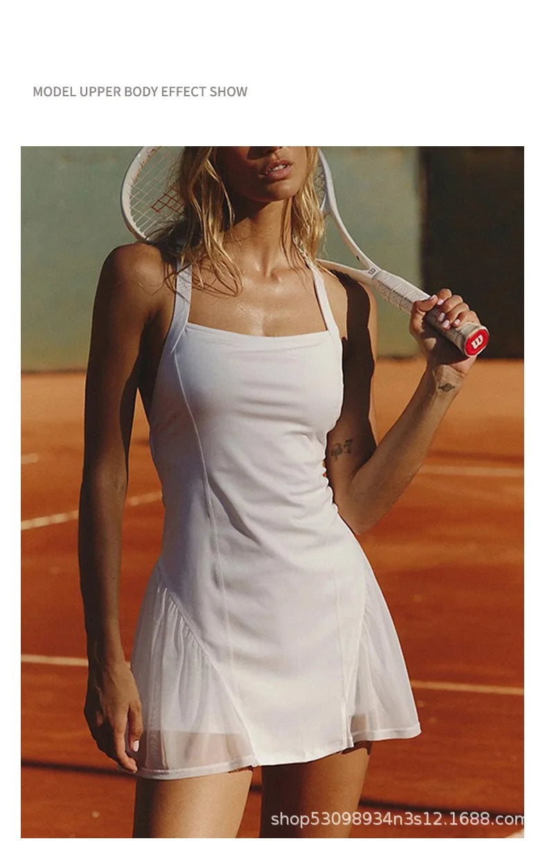 Women Sleeveless Tennis Dress with Short Skirt