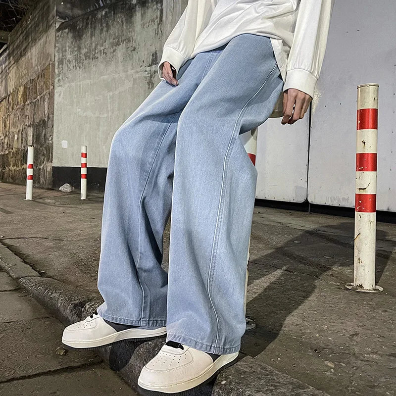 Men Korean Streetwear Wide Leg Jeans