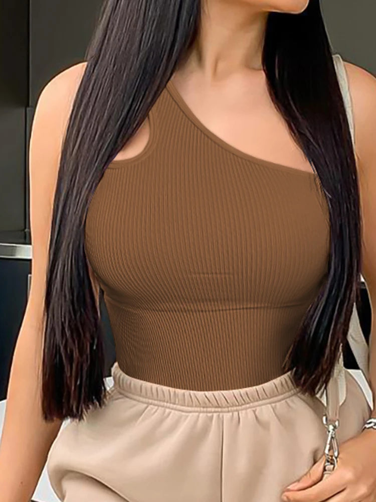 Women One Shoulder Yoga Bodysuit Sleeveless Fitness Jumpsuit