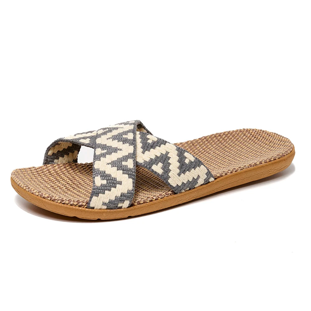 Men Slippers Lightweight Indoor Linen Slippers Antislip Home Shoes Summer Flat Sandals Casual Slippers Bedroom Slippers