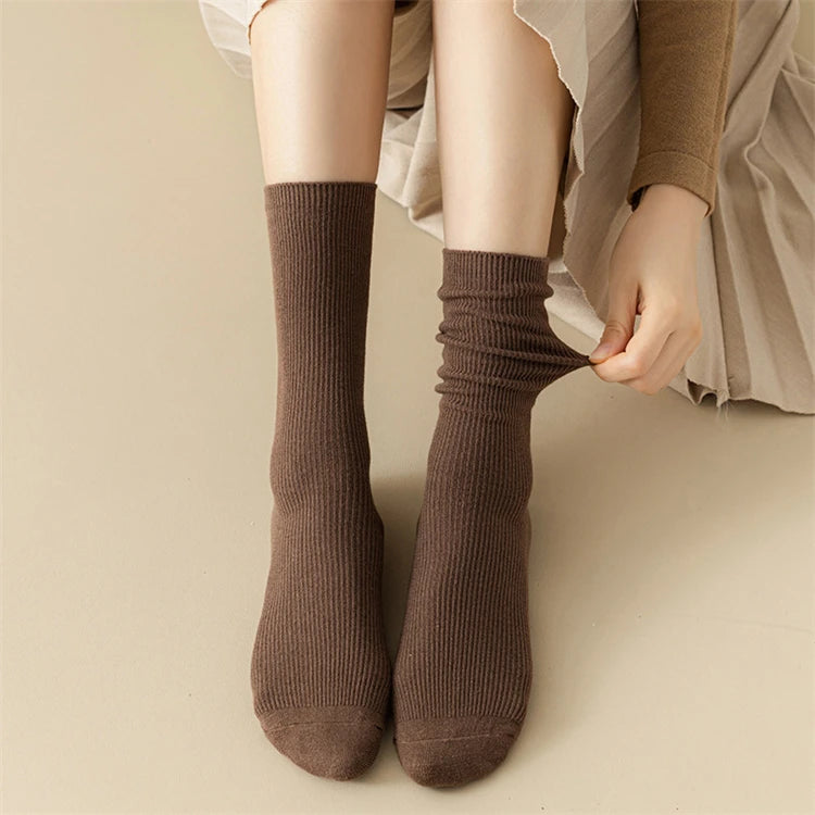 Solid Color Warm Mid Tube Socks for Women