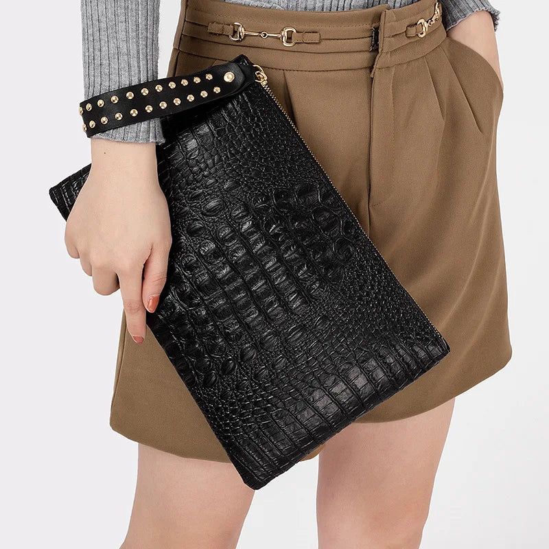 PU Leather Envelope Clutch Wristlet Bag for Women