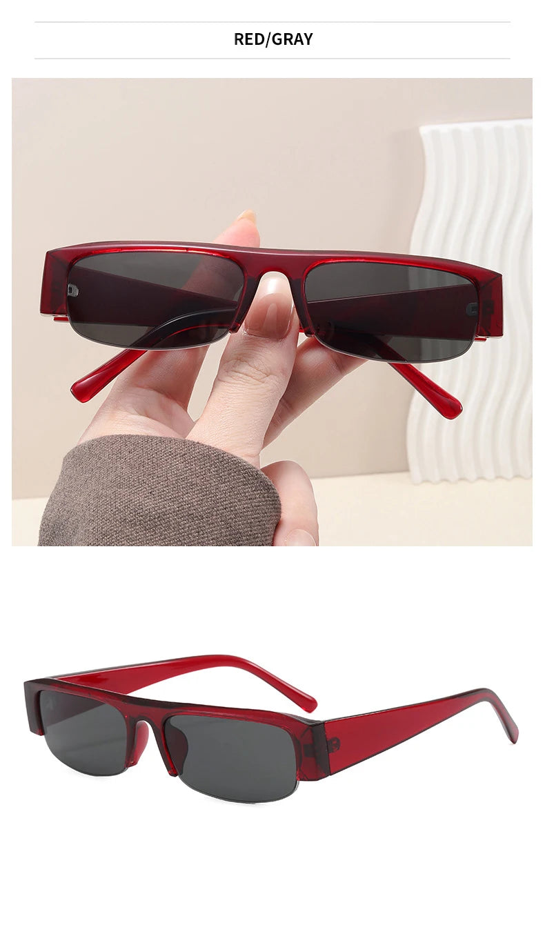 Women Small Rectangle Half Frame UV400 Sunglasses