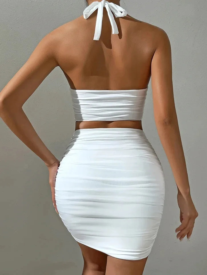 Women Strapless Halter Vest Set Summer Sexy 2 Piece Outfit