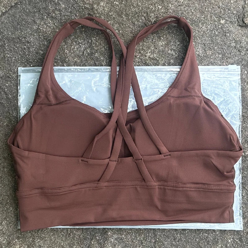 Women Cross Back Padded Sports Bra Fitness Gym Top