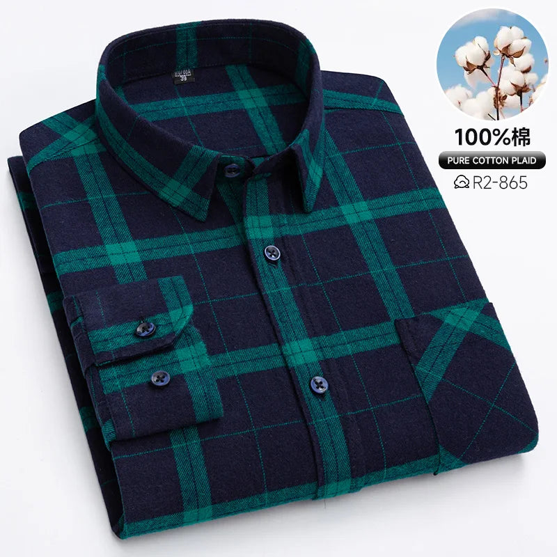 Men’s Cotton Plaid Long Sleeve Shirt