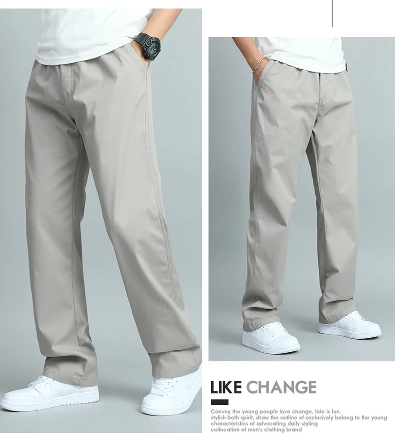 Men Relaxed Fit Cotton Jogger Pants Elastic Waist Trousers