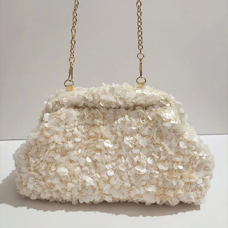 Sequined Beaded Chain Clutch Evening Bag for Women