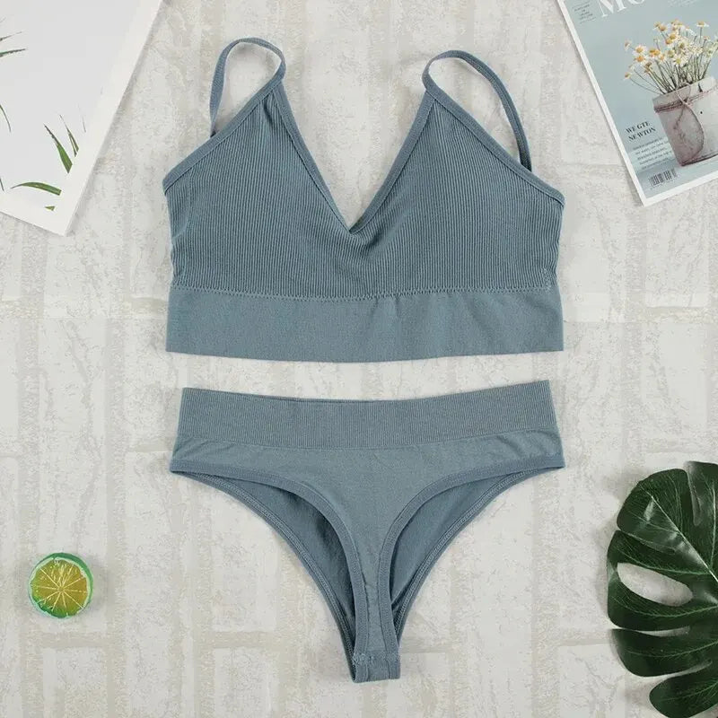 Seamless Bralette and G String Set for Women