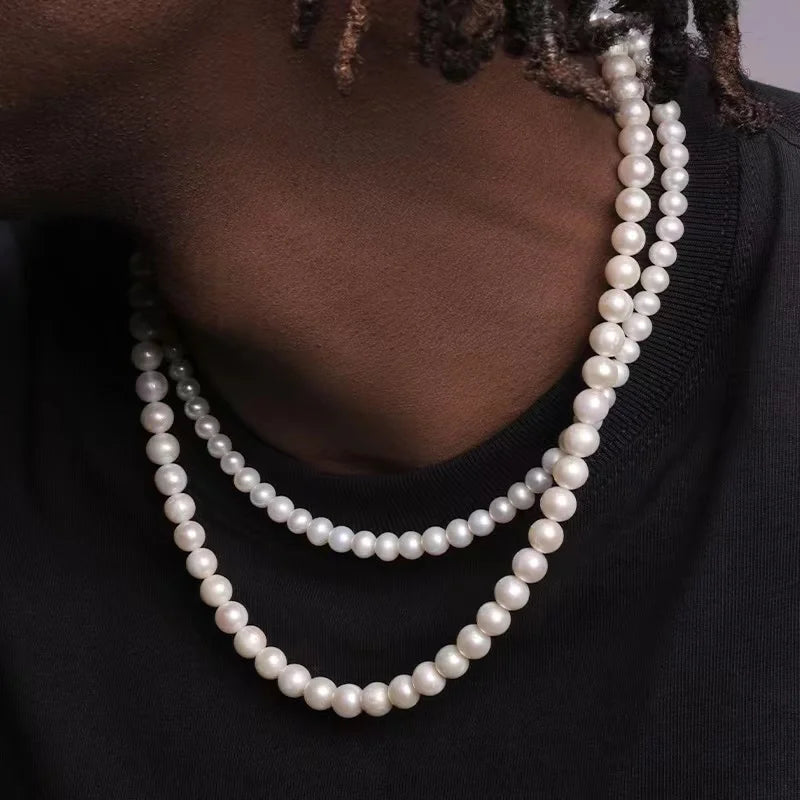 Men Simple Handmade Strand Bead Pearl Necklace